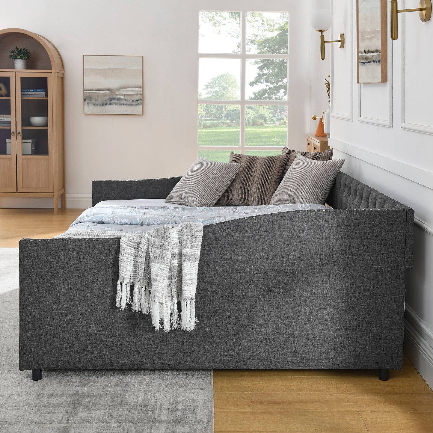 Upholstered Tufted Daybed with Storage Drawers