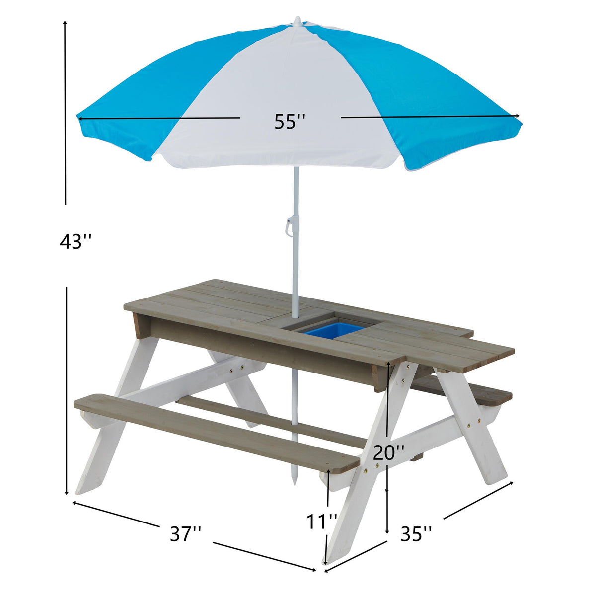 Kids cedar picnic table with sand and water table, blue umbrella by HouseOfZazla on Tampa Home & Garden Store