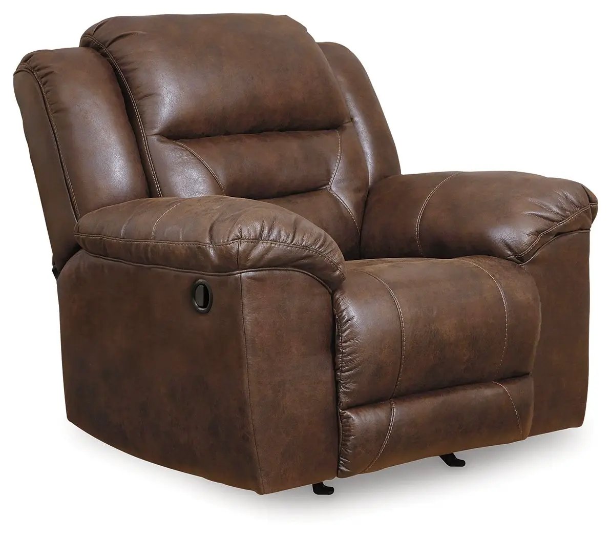 Stoneland Rocker Recliner in brown leather with plush cushions and padded armrests on Tampa Home & Garden Store