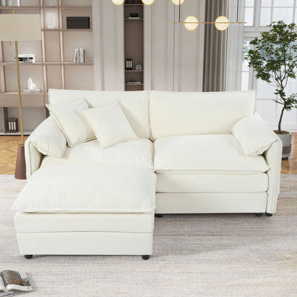 Modern Comfy Deep Seat Modular Sectional Sofa Cloud Couch With Ottoman cream by HouseOfZazla on Tampa Home & Garden Store