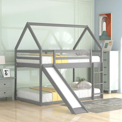 House shape bunk bed with slide and ladder in gray finish Unique Piece Furniture on Tampa Home & Garden Store