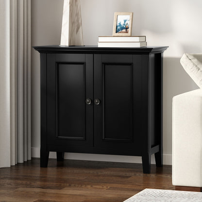 Amherst Handcrafted Low Storage Cabinet HouseOfZazla, black finish with doors and knobs on Tampa Home & Garden Store