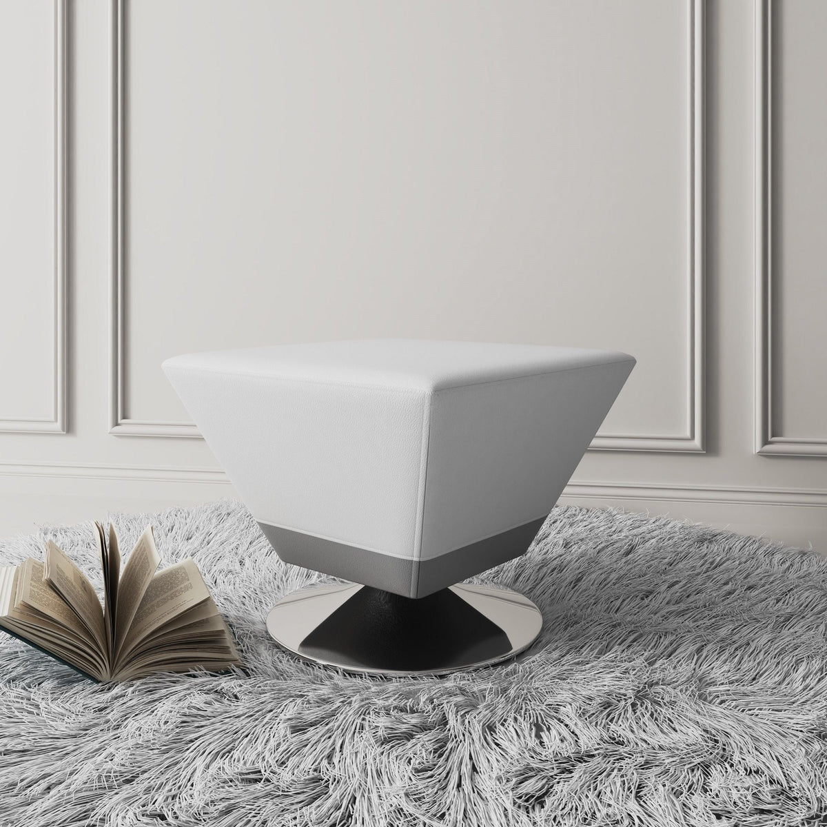 Diamond Accent Ottoman white rectangular ottoman with pedestal base on Tampa Home & Garden Store