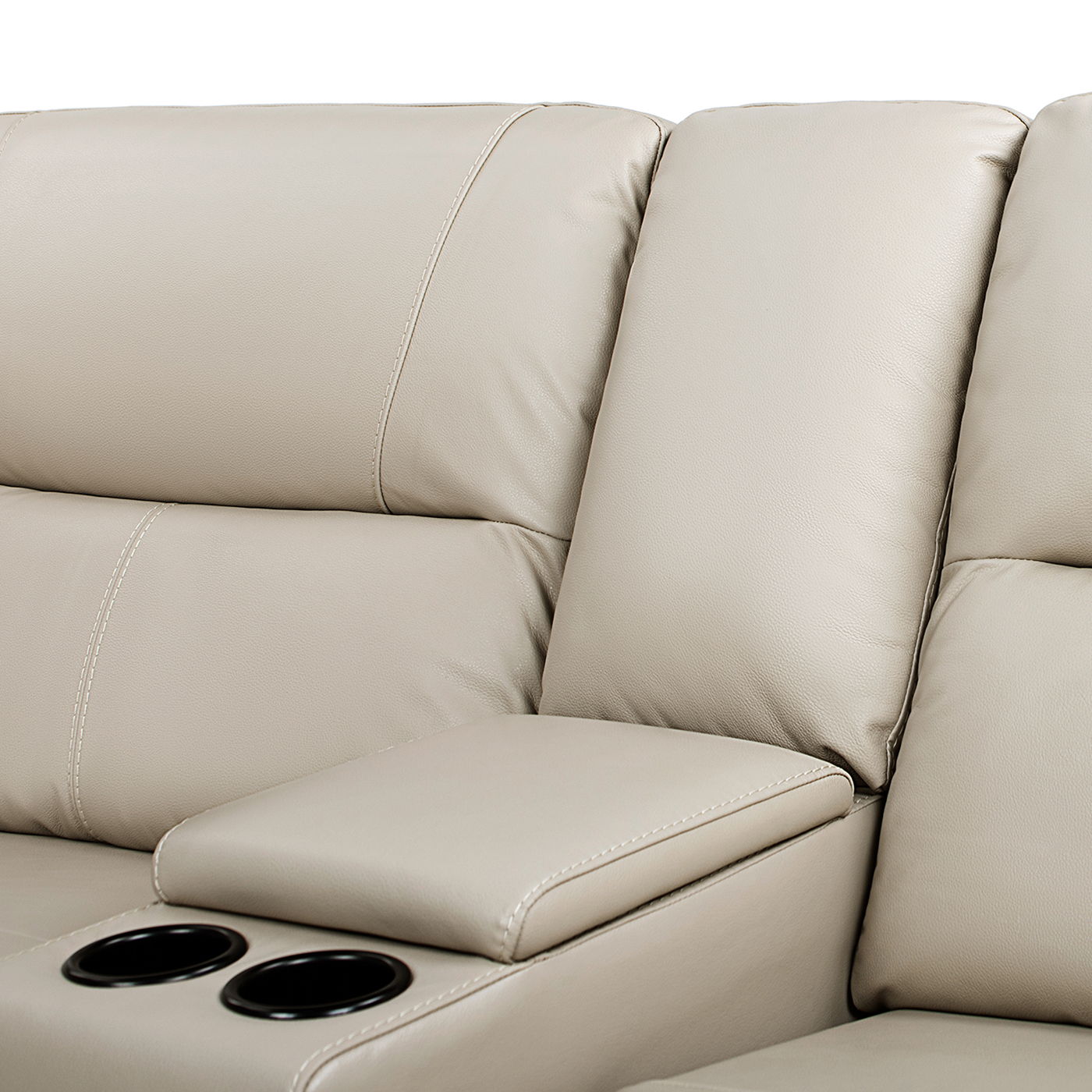 Malibu power motion reclining loveseat with cup holders in cream taupe beige leather on Tampa Home & Garden Store