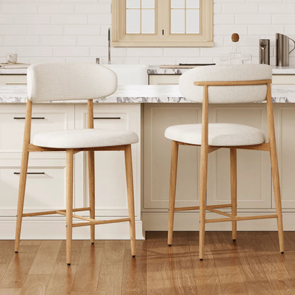 Beige upholstered counter-height bar stools with wood legs, set of 2 for kitchen island on Tampa Home & Garden Store