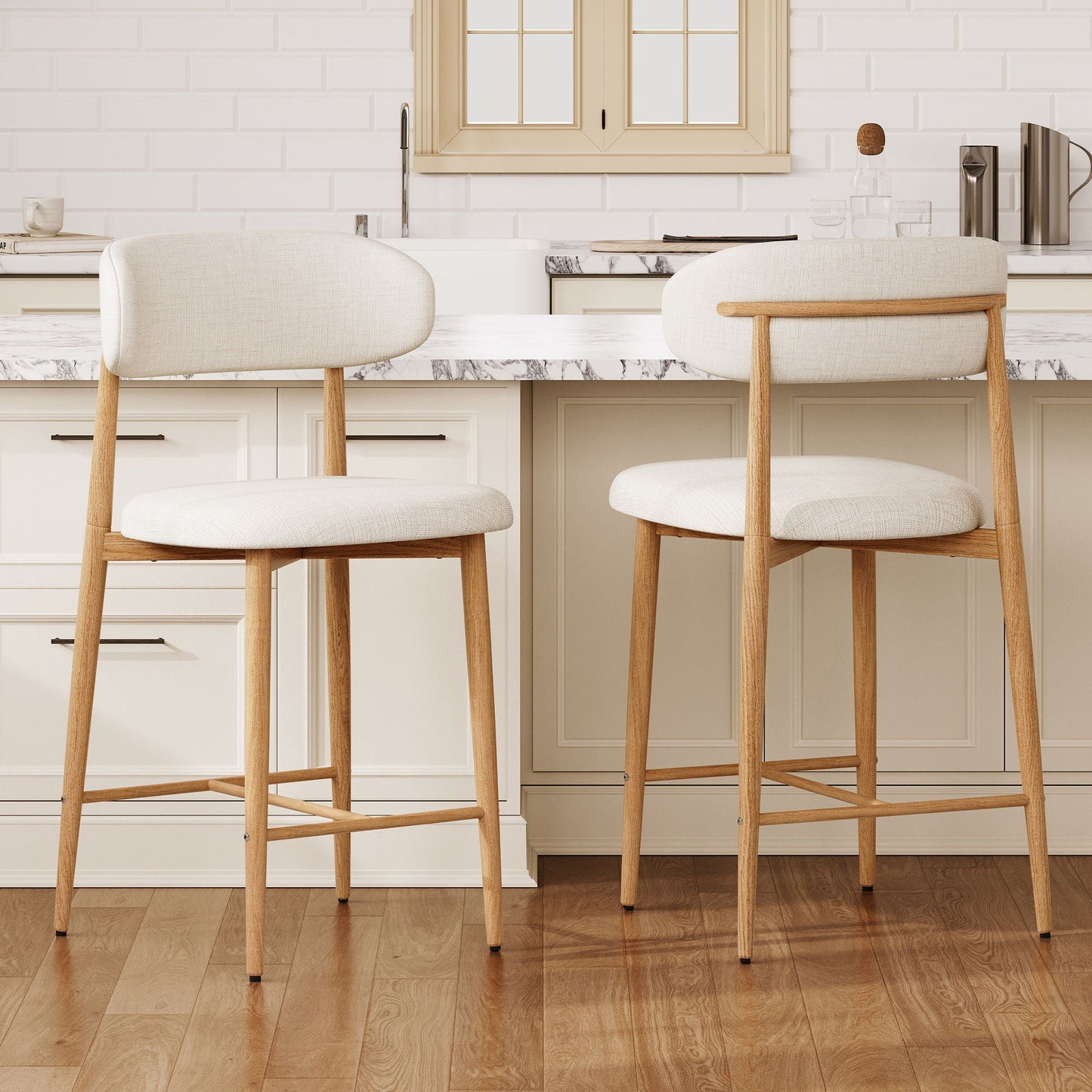 Set of Upholstered Counter Bar Stools for Kitchen