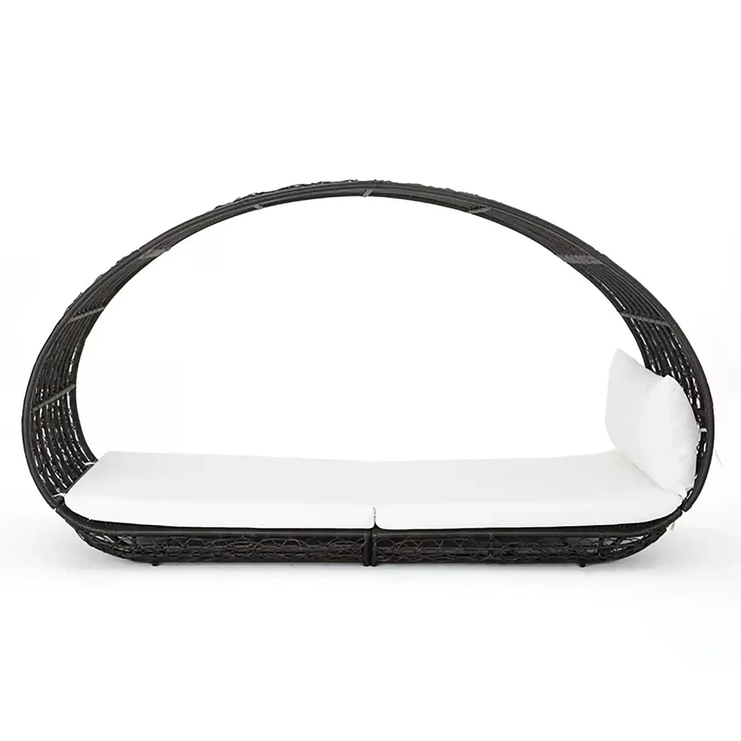 Abigal Outdoor Wicker Daybed With Cushion, black wicker frame, white cushions, HouseOfZazla on Tampa Home & Garden Store