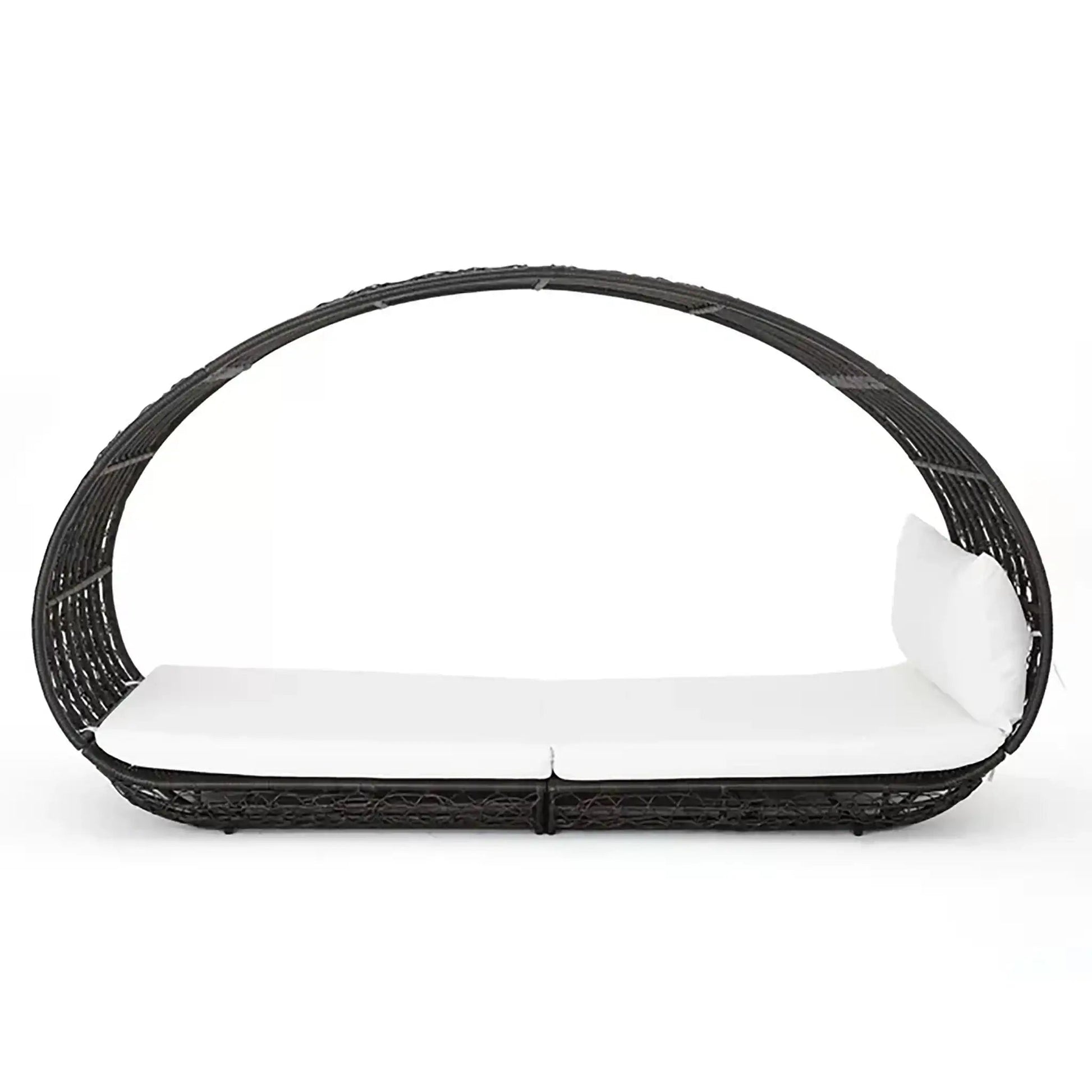 Abigal Outdoor Wicker Daybed With Cushion, black wicker frame, white cushions, HouseOfZazla on Tampa Home & Garden Store