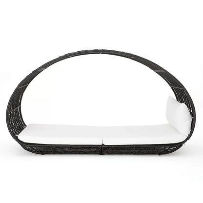 Abigal Outdoor Wicker Daybed With Cushion, black wicker frame, white cushions, HouseOfZazla on Tampa Home & Garden Store