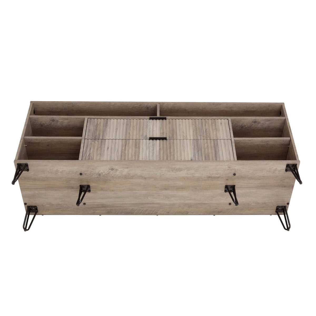Fluted TV Stand with Storage and Metal Legs in a light wood finish with center fluted doors on Tampa Home & Garden Store