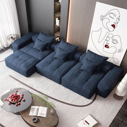HouseOfZazla modular sectional sofa with navy fabric cushions and pillows on Tampa Home & Garden Store