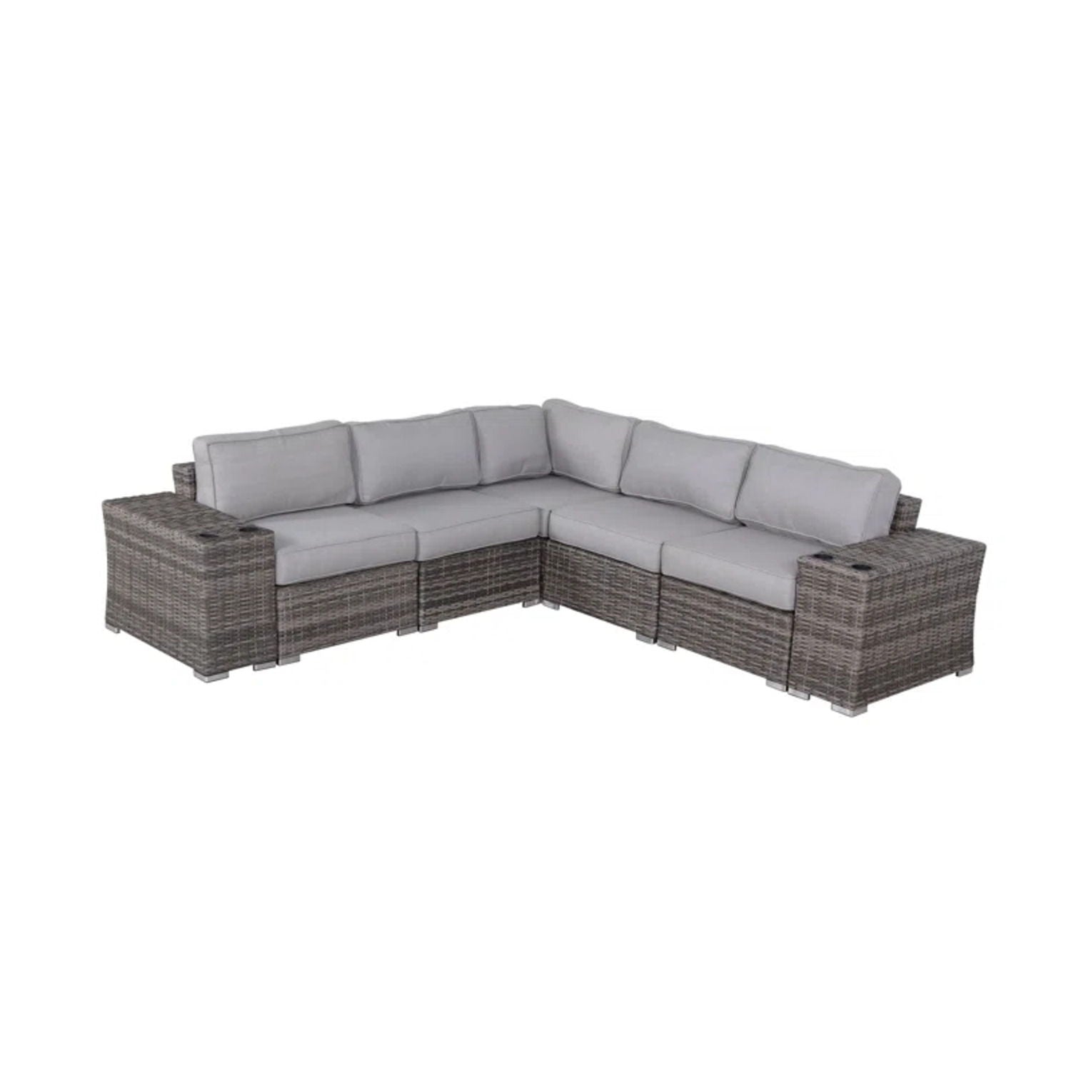 Rattan sectional sofa set with gray cushions, L-shaped outdoor seating on Tampa Home & Garden Store