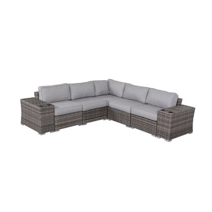 Rattan sectional sofa set with gray cushions, L-shaped outdoor seating on Tampa Home & Garden Store