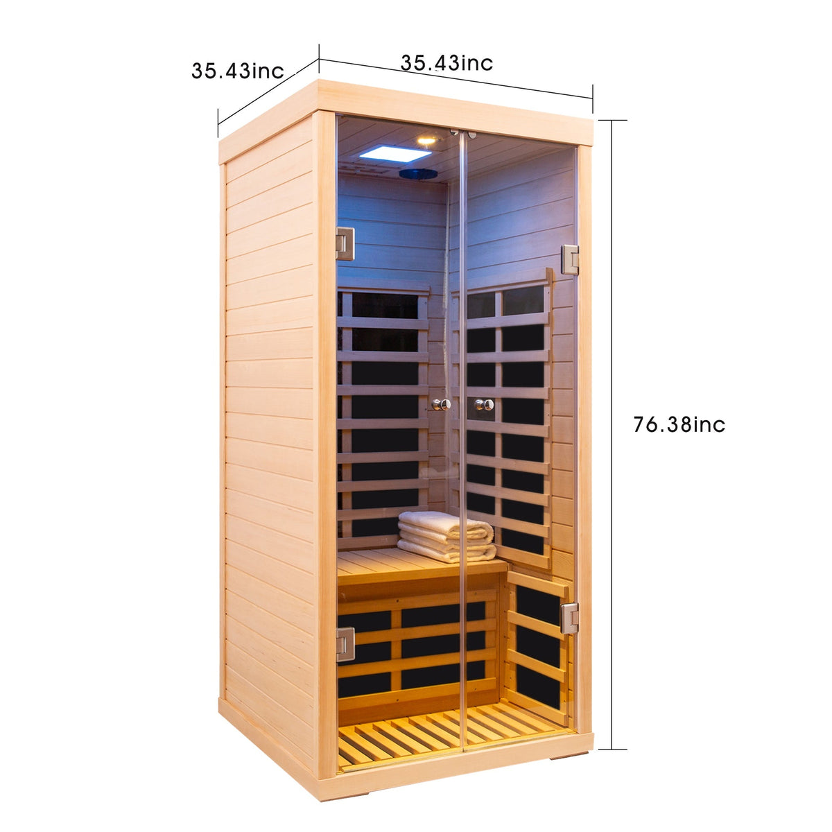 Low EMF infrared double sauna in natural wood with glass door and LED lighting on Tampa Home & Garden Store