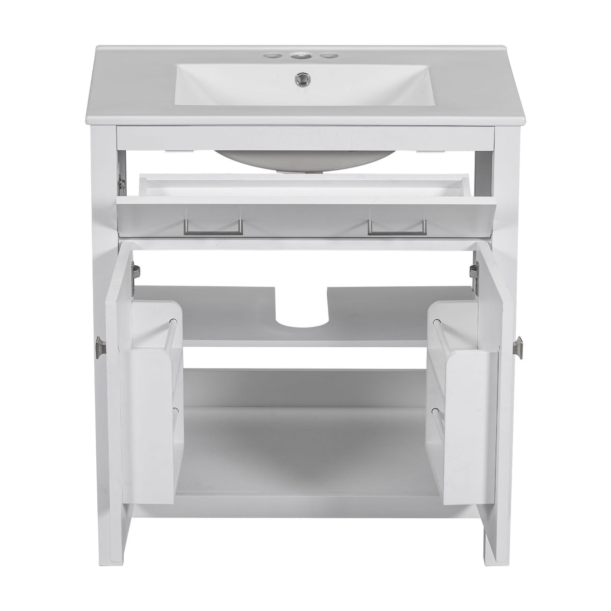 Modern bathroom vanity with ceramic sink white finish and soft close doors HouseOfZazla on Tampa Home & Garden Store