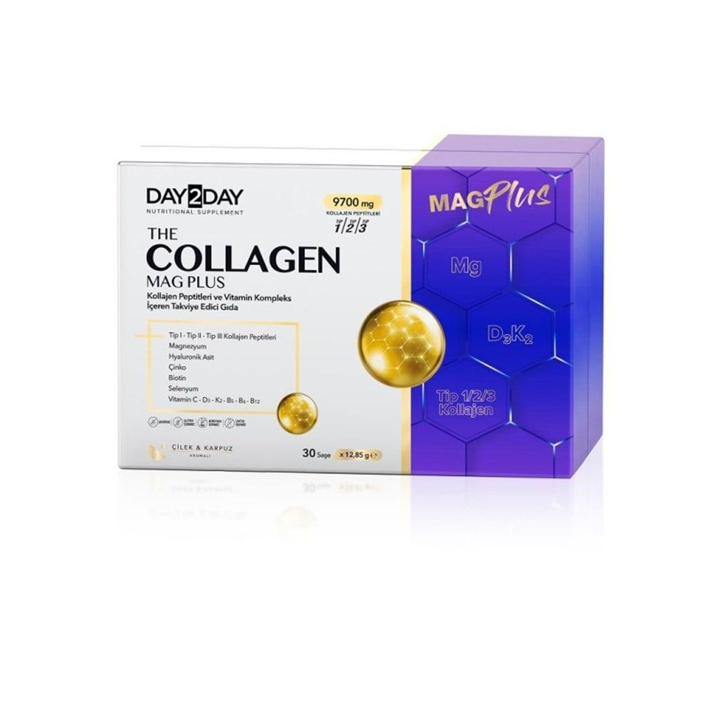 Day2Day Collagen Mag Plus box white/purple packaging with magnesium & vitamin C 30 sachets on Tampa Home & Garden Store