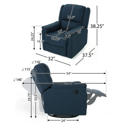 HouseOfZazla contemporary glider recliner with swivel function in blue upholstery on Tampa Home & Garden Store
