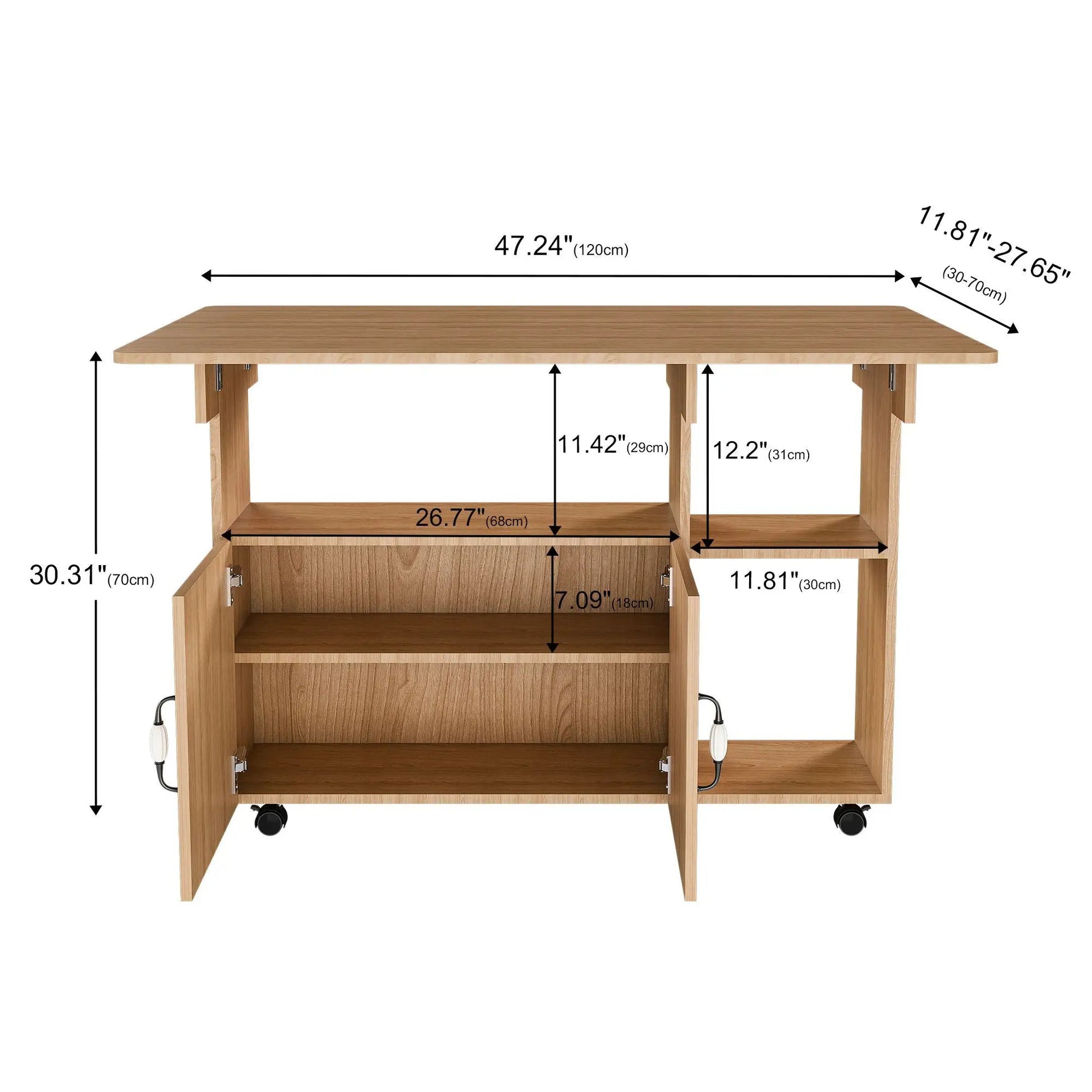 Multi Functional Folding Table Island by Unique Piece Furniture with storage shelves and wheels on Tampa Home & Garden Store
