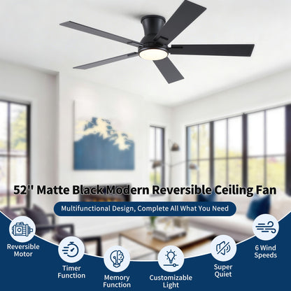 Ceiling fan 52-inch matte black modern reversible with integrated LED light by HouseOfZazla on Tampa Home & Garden Store