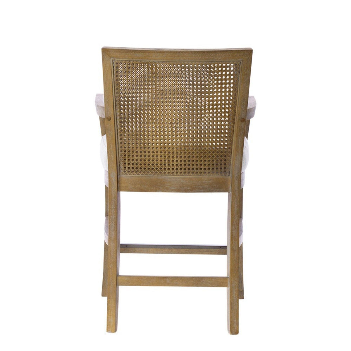 Cane Back Counter Stool with Cream Upholstered Seat, reclaimed wood frame, 24-27 height on Tampa Home & Garden Store