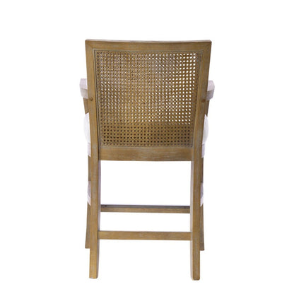 Cane Back Counter Stool with Cream Upholstered Seat, reclaimed wood frame, 24-27 height on Tampa Home & Garden Store