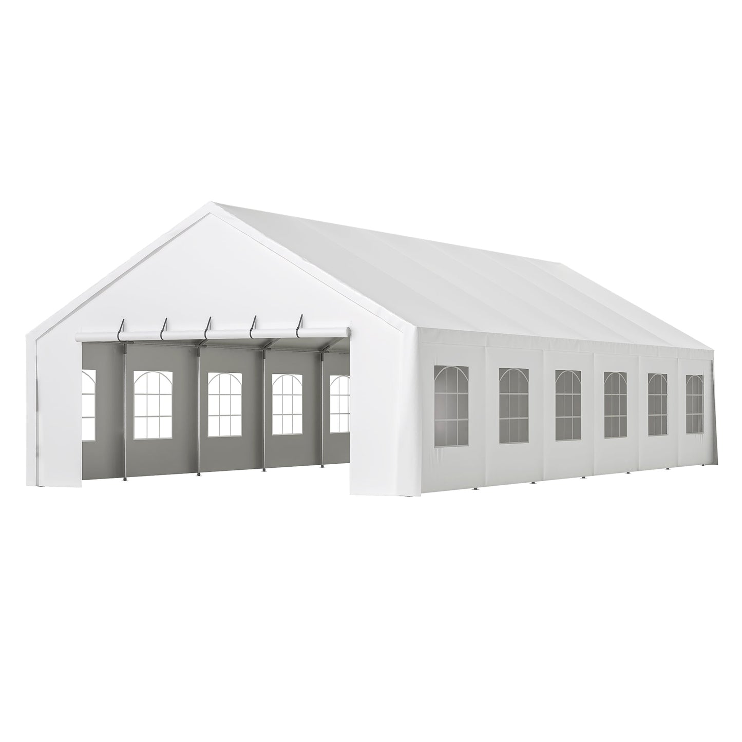 20x40ft heavy duty party tent with removable sidewalls by HouseOfZazla, white canopy with gray windowed sides on Tampa Home & Garden Store