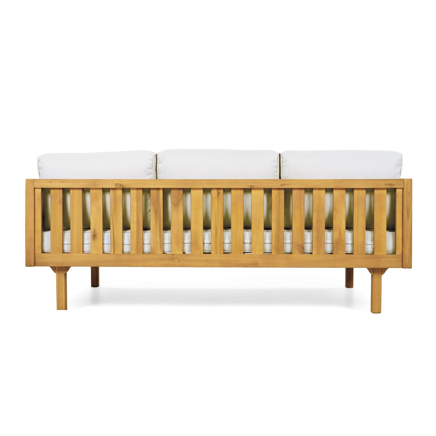 Luxury Acacia Wood Outdoor Daybed Set by HouseOfZazla with white cushions and slatted frame on Tampa Home & Garden Store