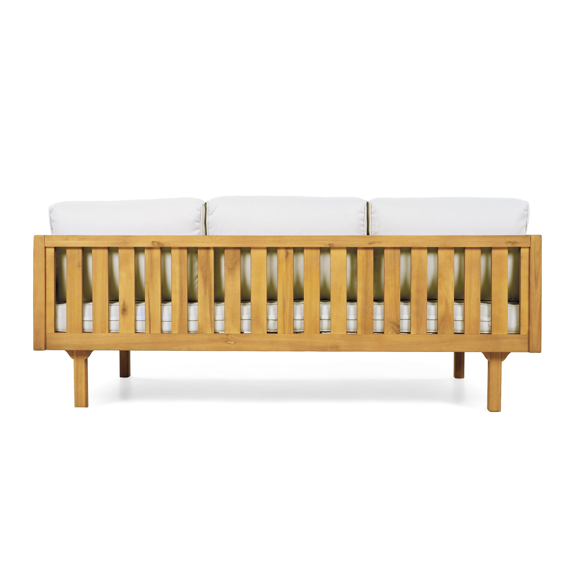 Luxury Acacia Wood Outdoor Daybed Set by HouseOfZazla with white cushions and slatted frame on Tampa Home & Garden Store