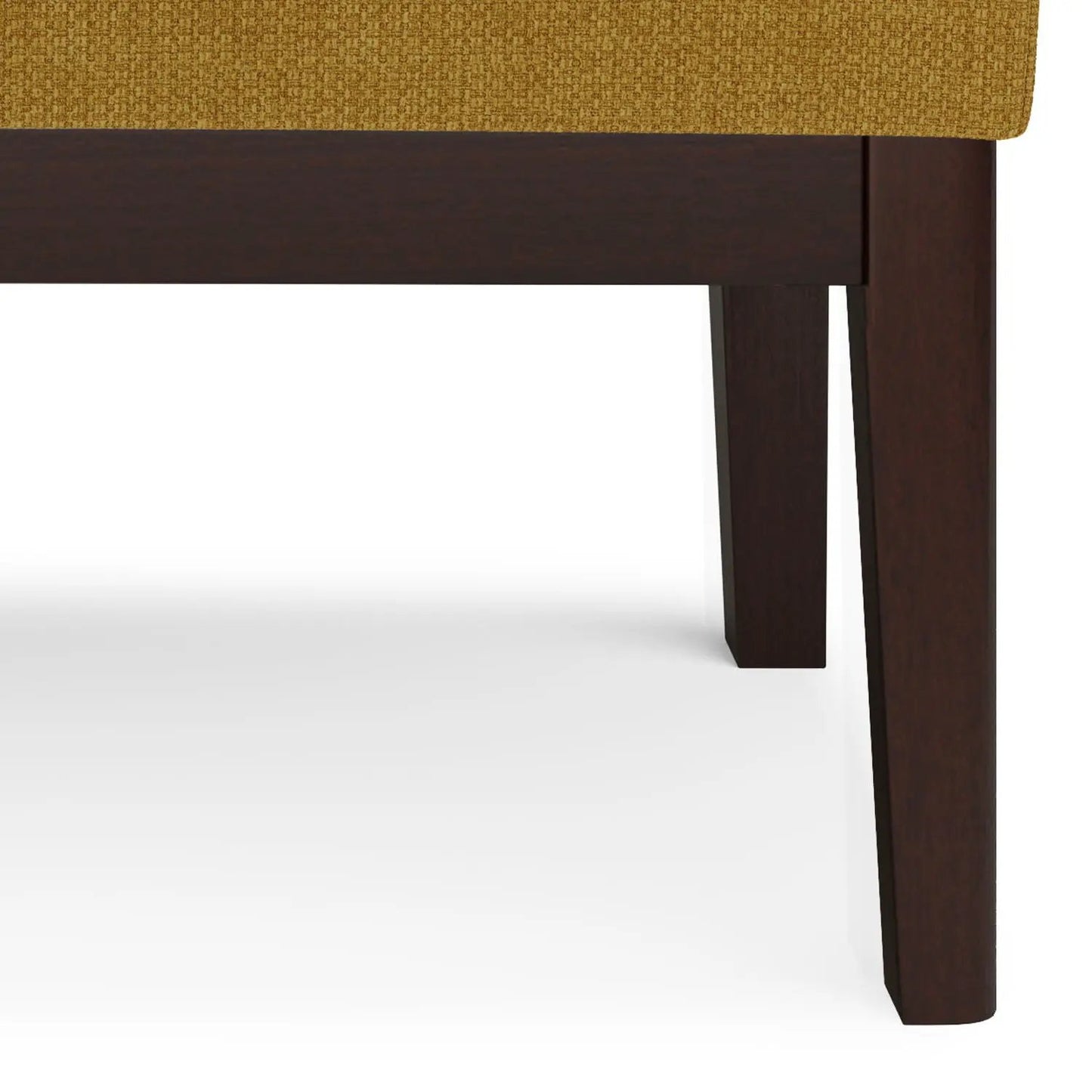 Carlson ottoman bench in mustard yellow textured fabric with dark walnut legs on Tampa Home & Garden Store