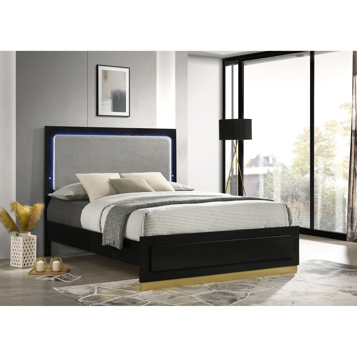 Sophia panel bed with LED headboard in black finish by HouseOfZazla for a modern bedroom on Tampa Home & Garden Store