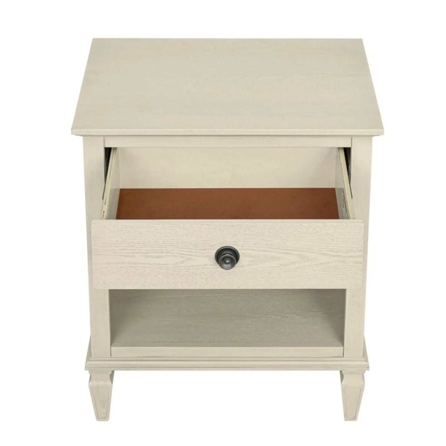 Victoria nightstand with open storage in cream finish, single drawer and lower shelf on Tampa Home & Garden Store