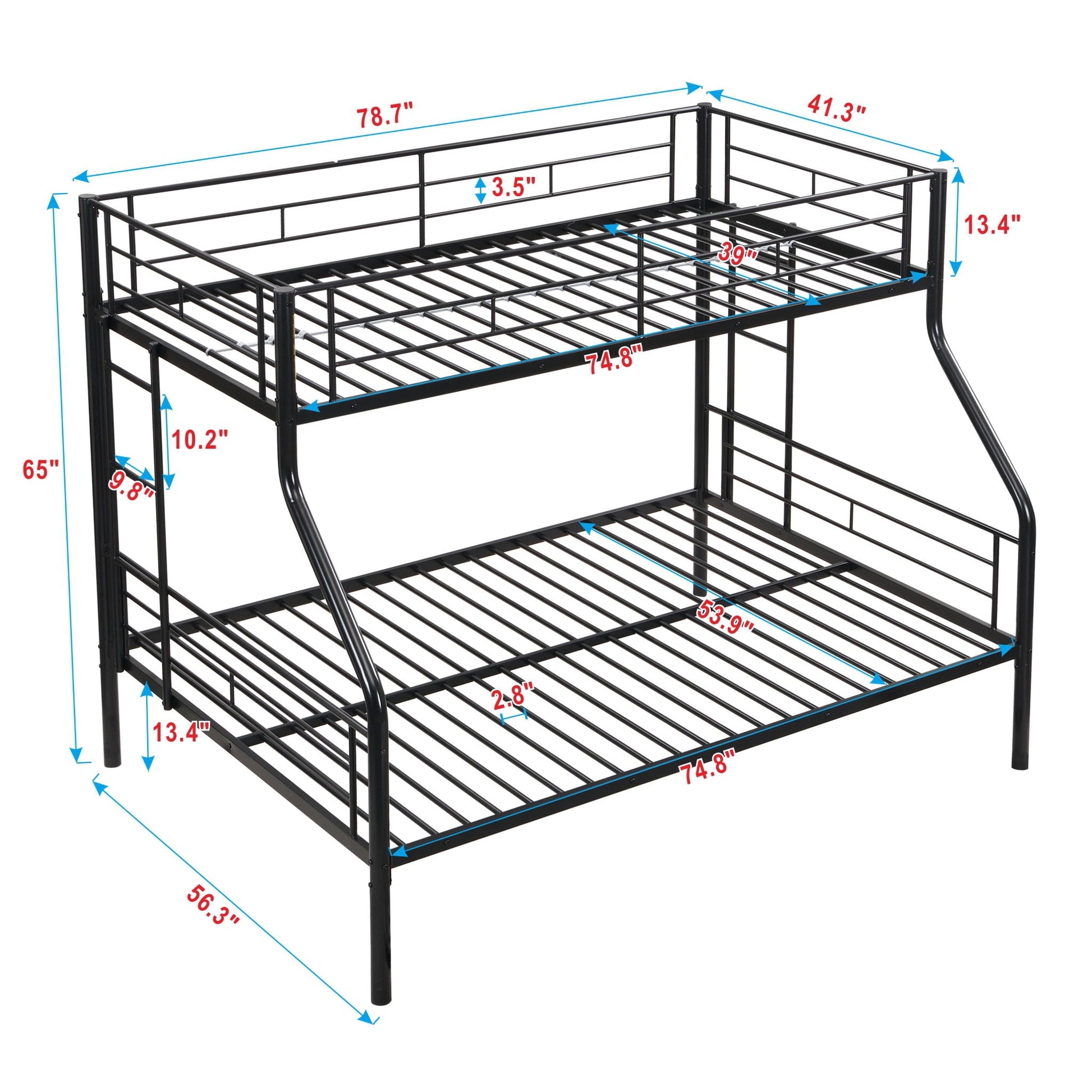 Modern metal bunk bed two-tier black steel frame with guard rails by HouseOfZazla on Tampa Home & Garden Store