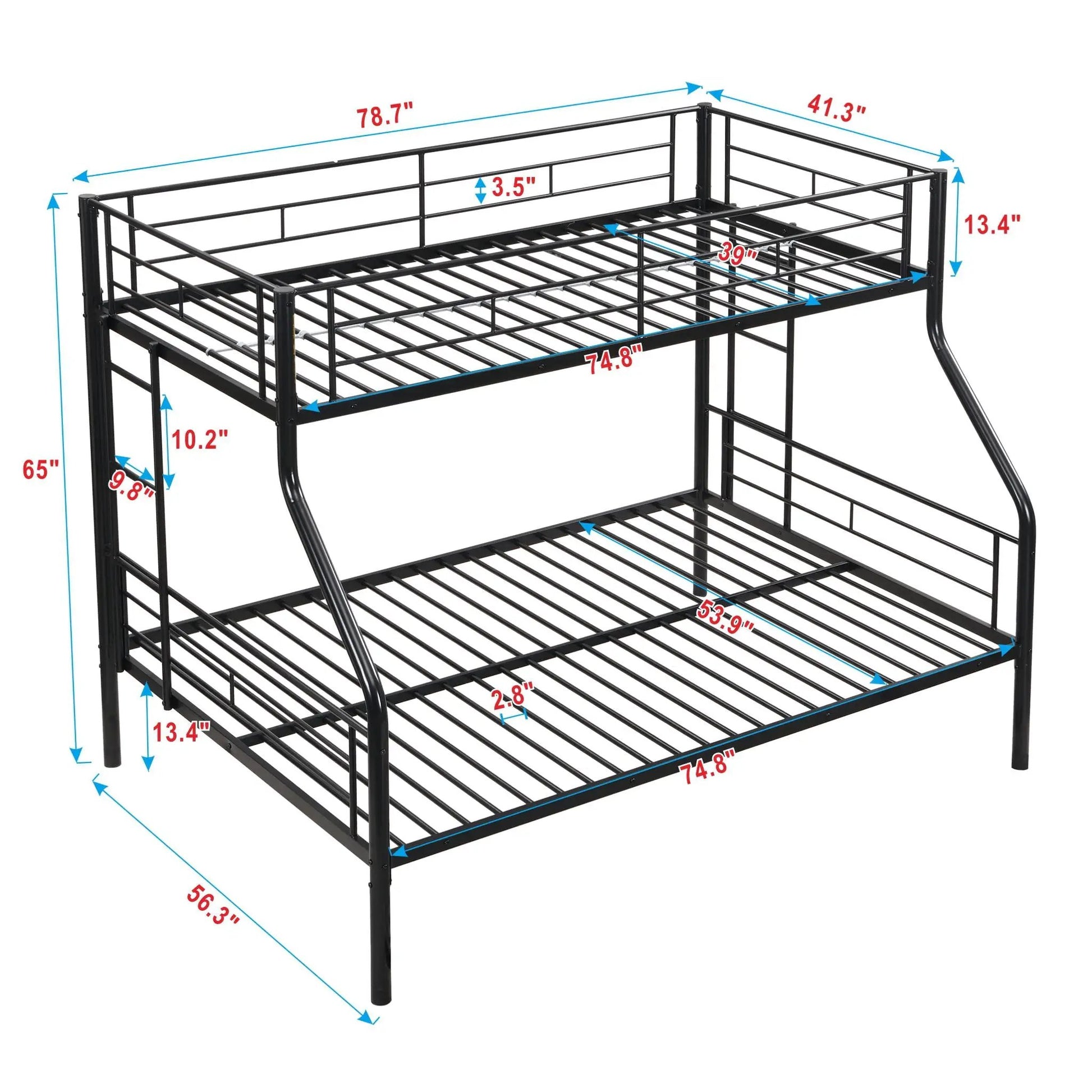 Modern metal bunk bed frame in black by Unique Piece Furniture with guard rails on Tampa Home & Garden Store