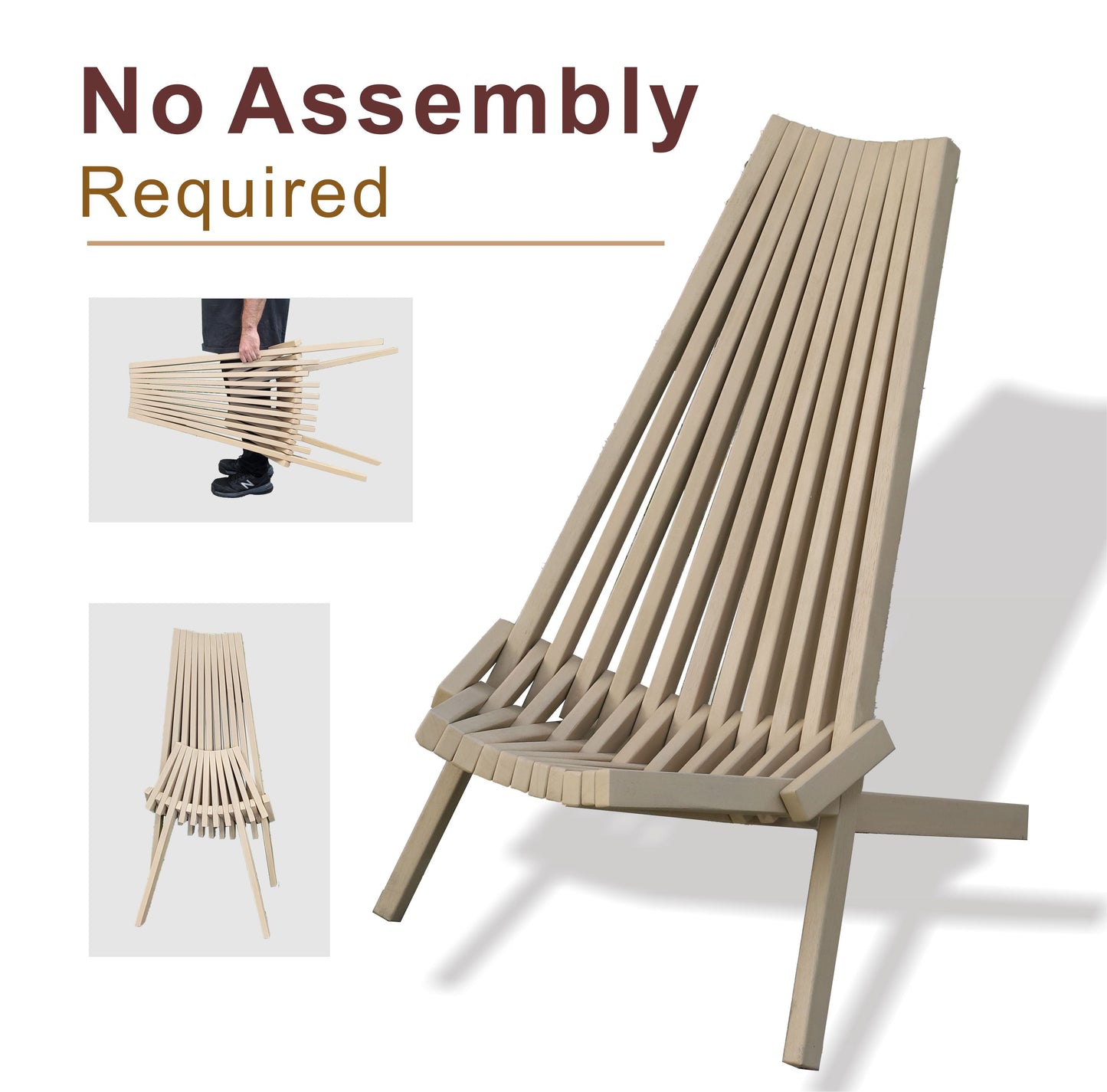 Folding acacia wood outdoor lounge chair by HouseOfZazla, natural slatted patio seating on Tampa Home & Garden Store