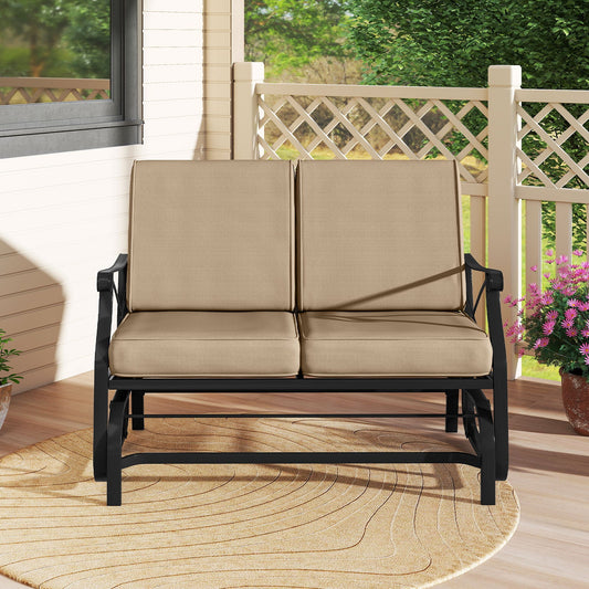 Outdoor 2-Person Glider Rocking Chair Loveseat with Thick Cushions and Metal Frame-Brown - Tampa Home & Garden Store