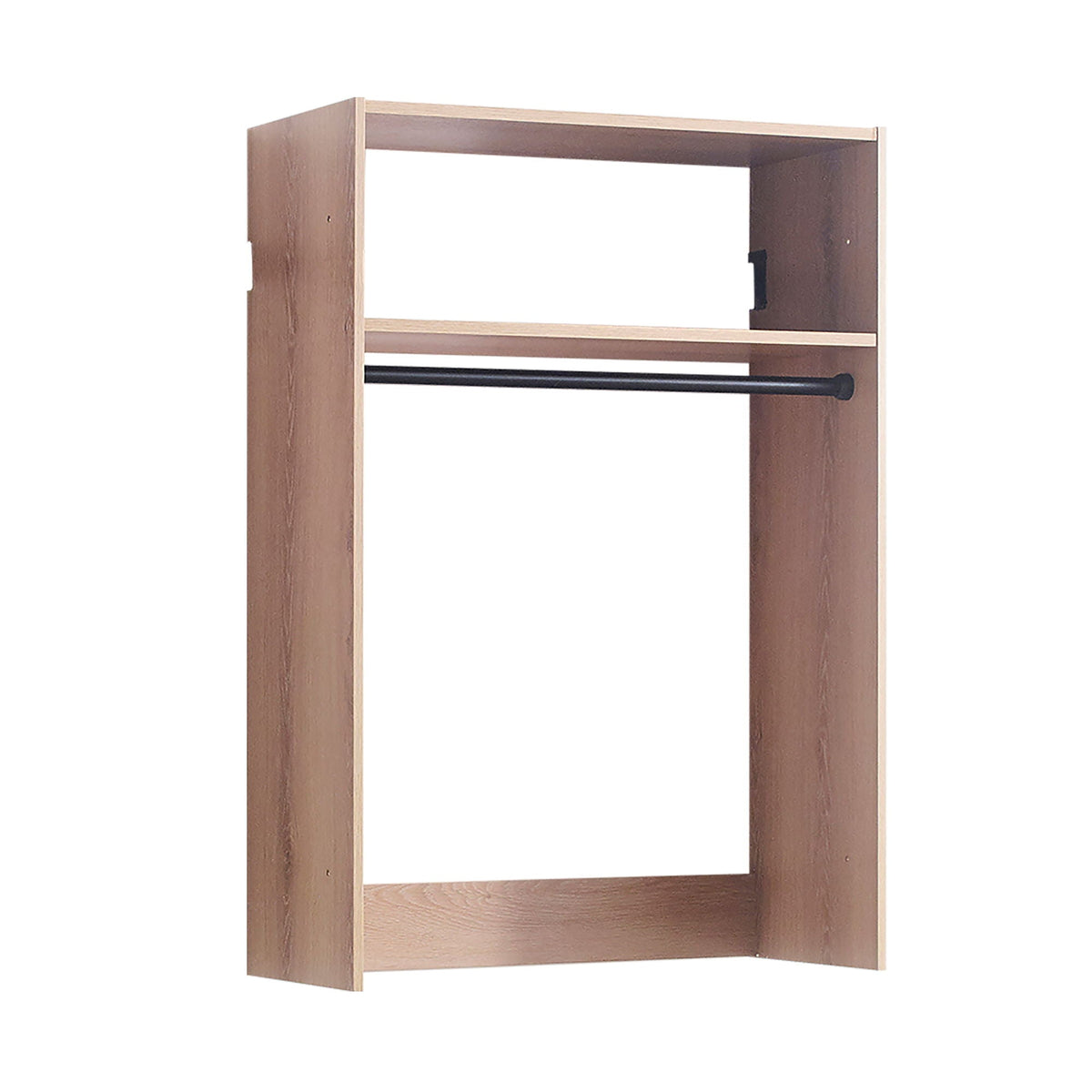 Wall mounted wood closet frame in light brown with black hanging rod for modular wardrobes on Tampa Home & Garden Store