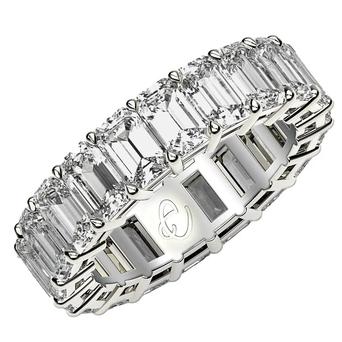 Emerald-cut lab-grown diamond eternity ring in 14k white gold, 7 cttw FG/VS2, prong-set on Tampa Home & Garden Store