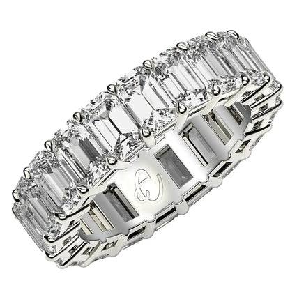Emerald-cut lab-grown diamond eternity ring in 14k white gold, 7 cttw FG/VS2, prong-set on Tampa Home & Garden Store