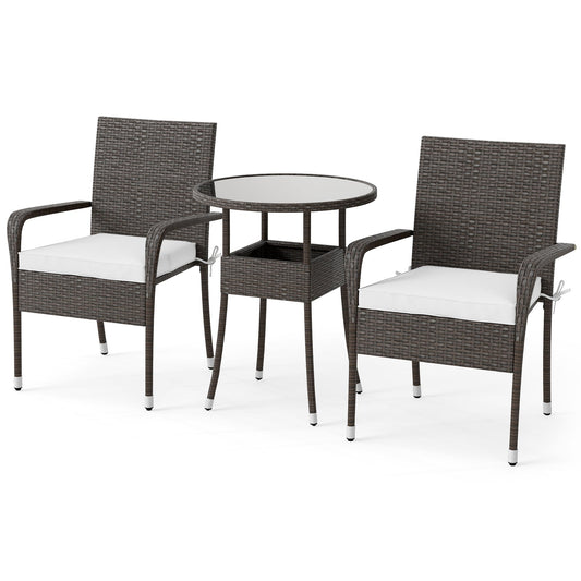 3-Piece Patio Furniture Set PE Rattan Wicker Chairs with Tempered Glass Top Table-White - Tampa Home & Garden Store