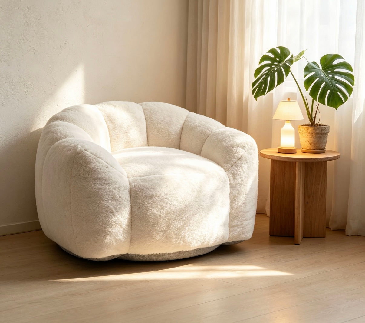 Large Single Petal Cloud Comfortable Lazy Sofa Chair in ivory plush fabric by HouseOfZazla on Tampa Home & Garden Store