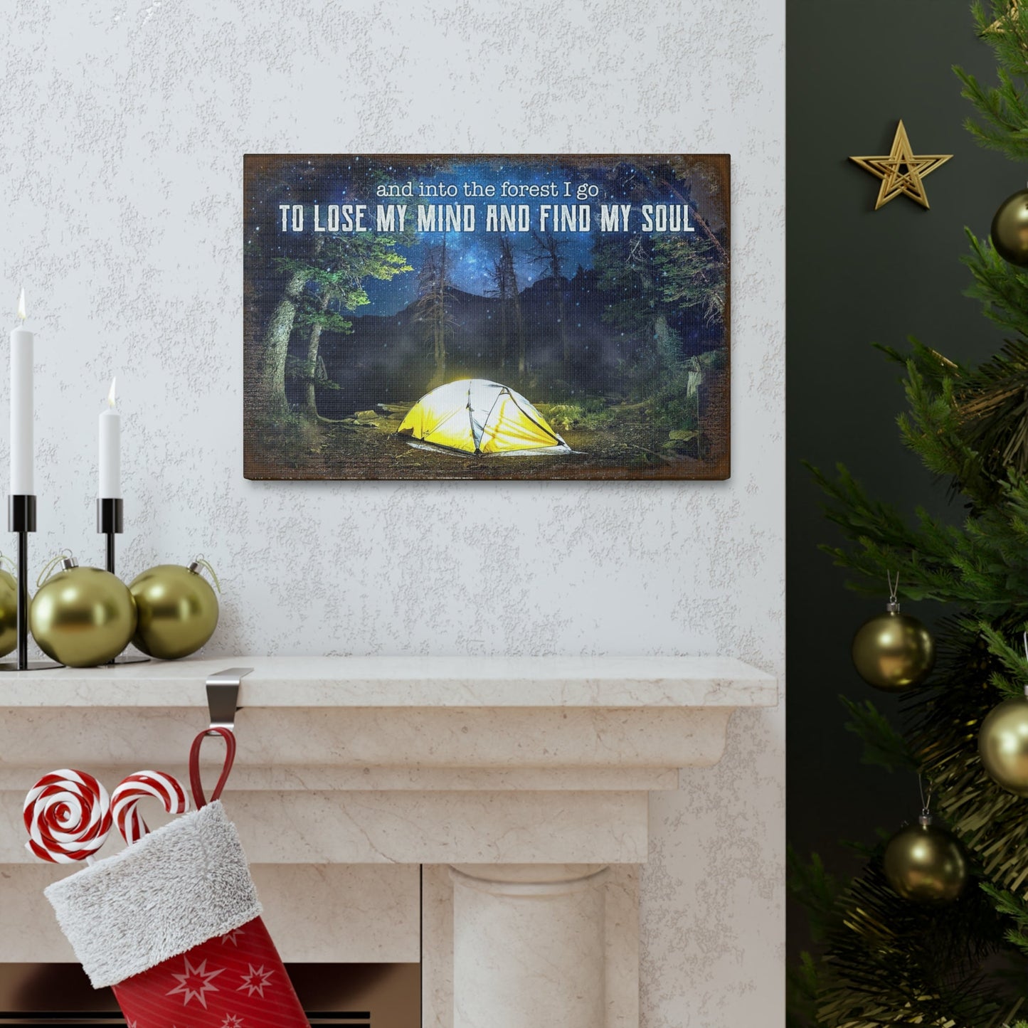 Canvas Gallery Wraps by Tailored Canvases featuring a night forest campsite with a yellow tent on Tampa Home & Garden Store