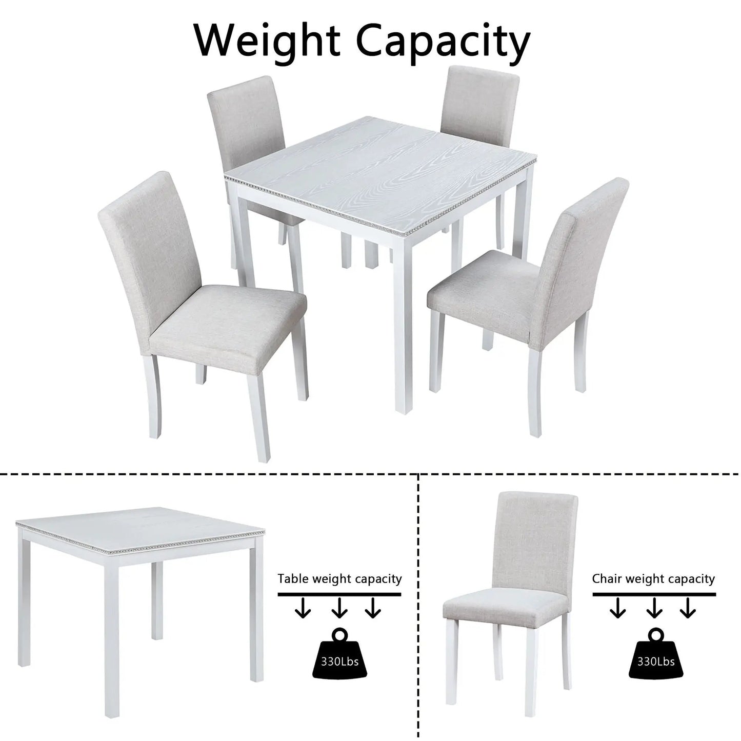 5-piece dining set: white table with crystal edge and gray chairs by Unique Piece Furniture on Tampa Home & Garden Store
