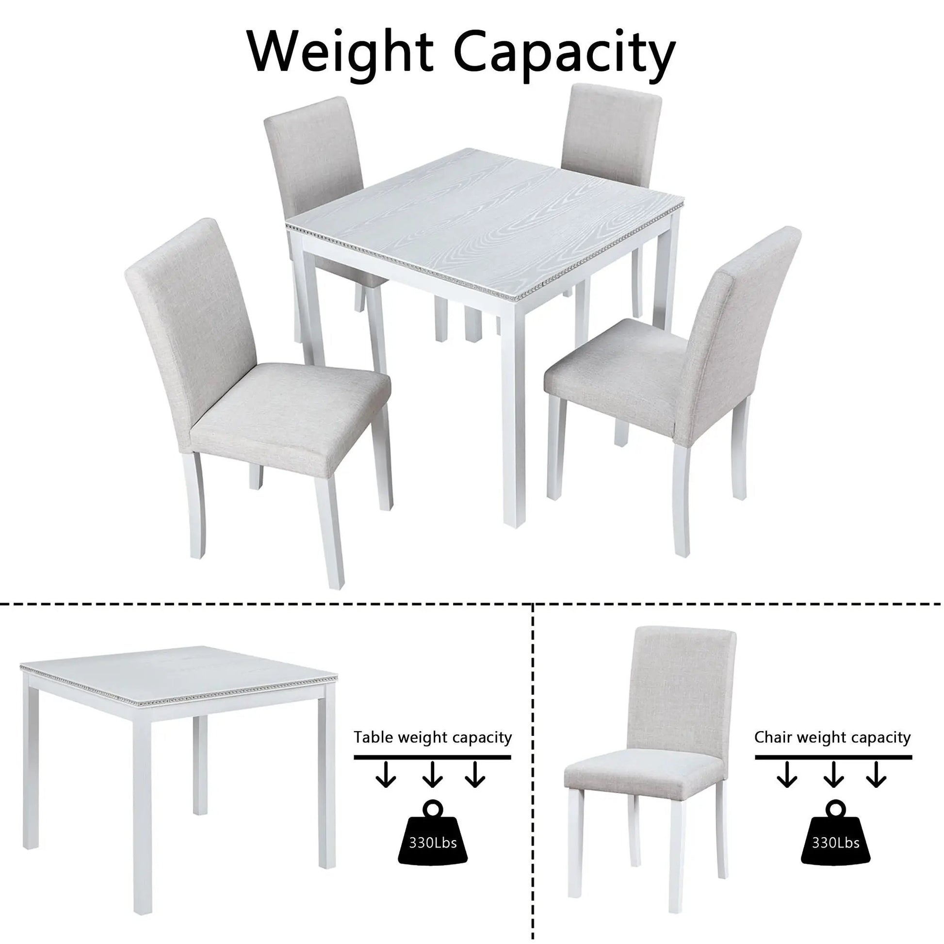 5-piece dining set: white table with crystal edge and gray chairs by Unique Piece Furniture on Tampa Home & Garden Store
