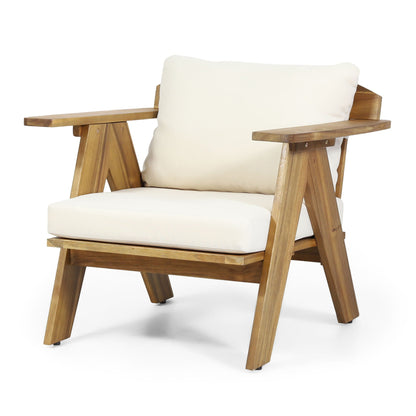 Outdoor acacia wood club chairs with beige cushions, set of 2, teak finish by HouseOfZazla on Tampa Home & Garden Store
