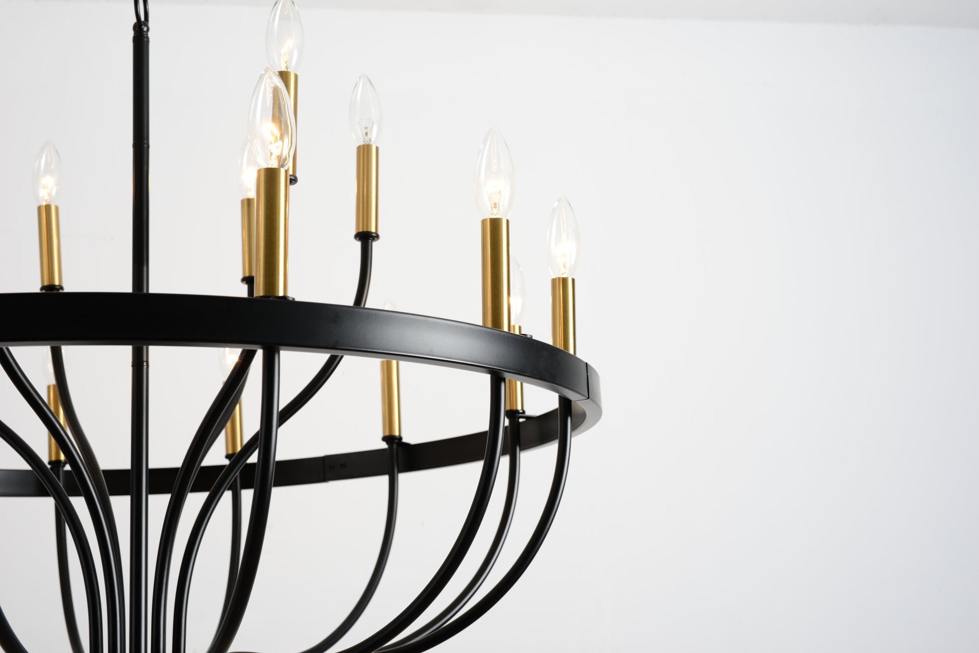15-Light Industrial Iron Candle Chandelier by HouseOfZazla with black iron frame, brass candle holders, Edison bulbs on Tampa Home & Garden Store
