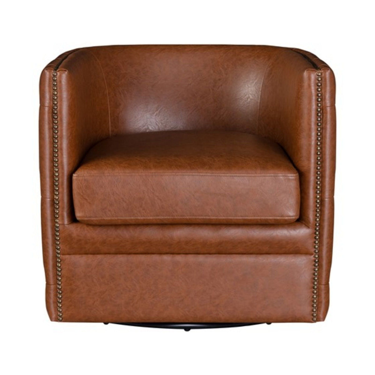 Swivel chair in brown leather with tufted barrel back and nailhead trim by HouseOfZazla on Tampa Home & Garden Store