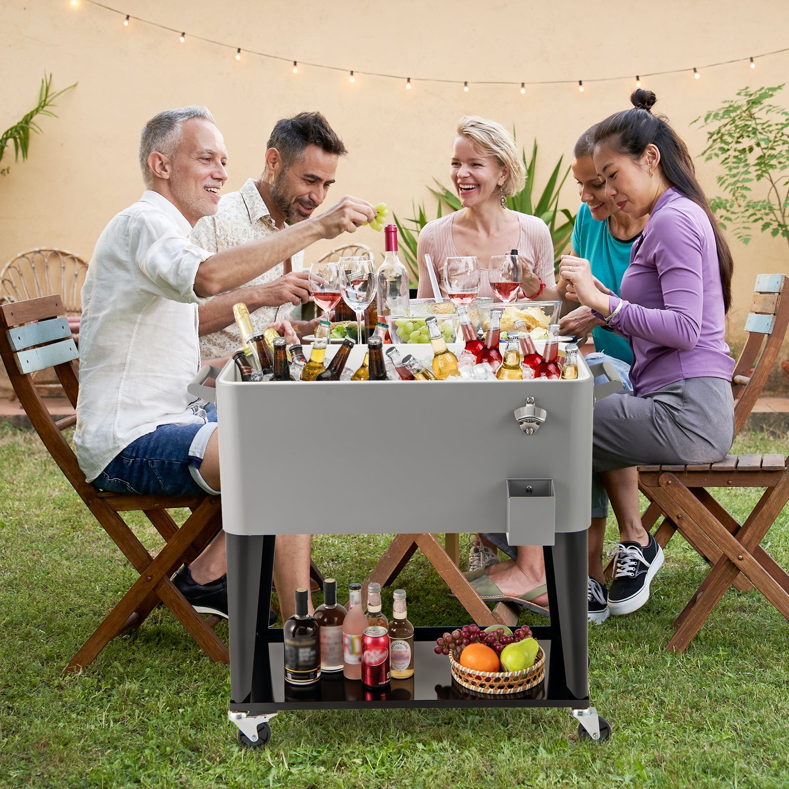 Portable Patio Cooler with Bottom Storage Shelf and Bottle Opener by GemGear, on wheels on Tampa Home & Garden Store