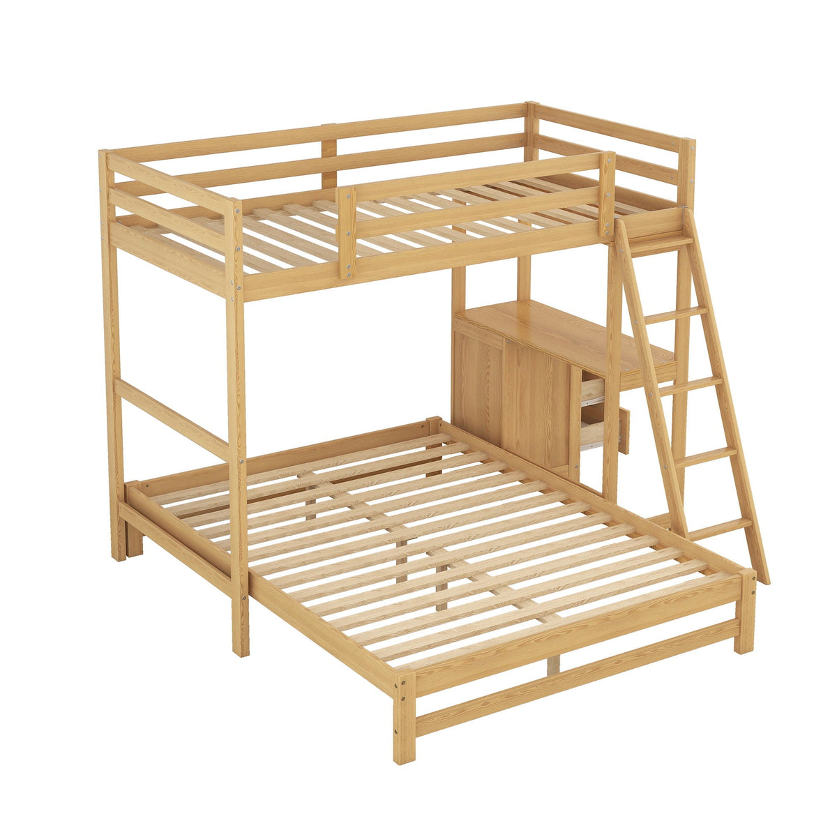 Bunk bed with built-in desk and 3 drawers in natural wood finish by HouseOfZazla on Tampa Home & Garden Store