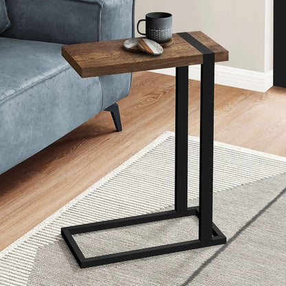 C Shaped Accent Table With Modern Wood Look