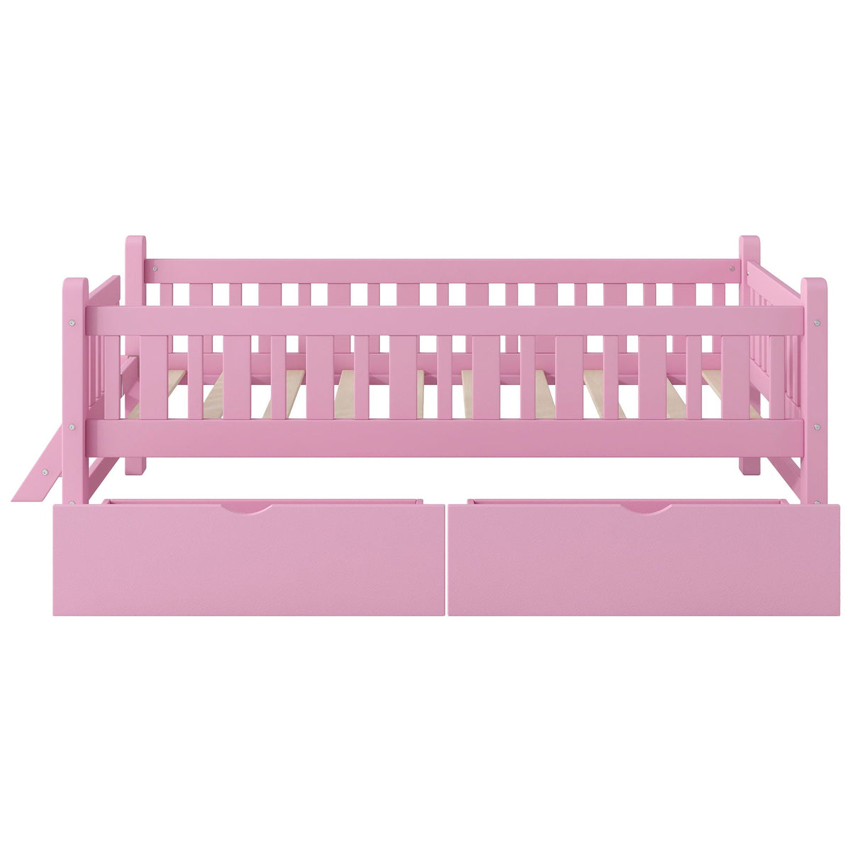 Platform bed with guardrails and two drawers in pink by HouseOfZazla storage bed on Tampa Home & Garden Store